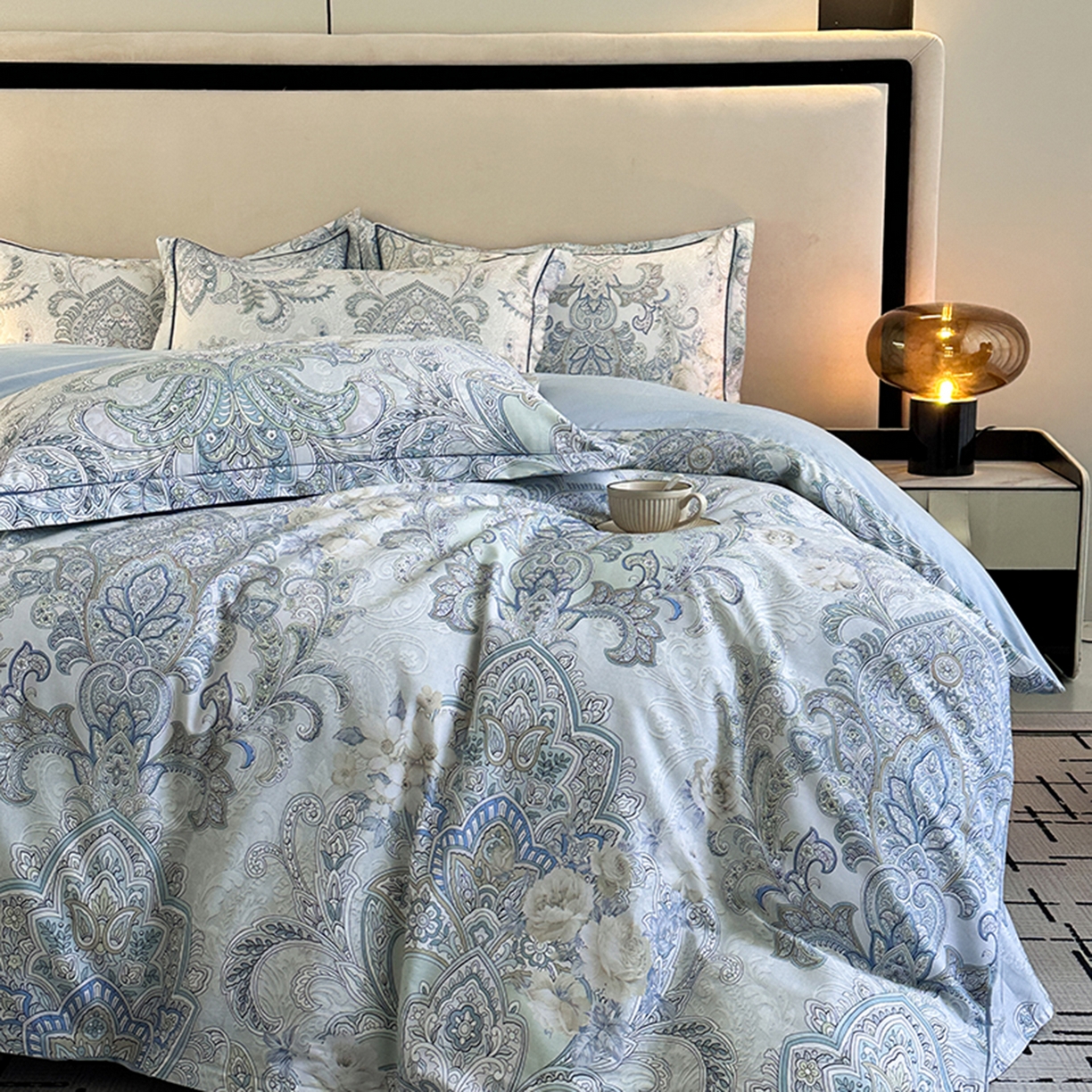 91家纺网 家纺一手货源 找家纺 眷恋家纺 2026新款全棉春夏铂金棉13376数码印花四件套 维多利亚-兰