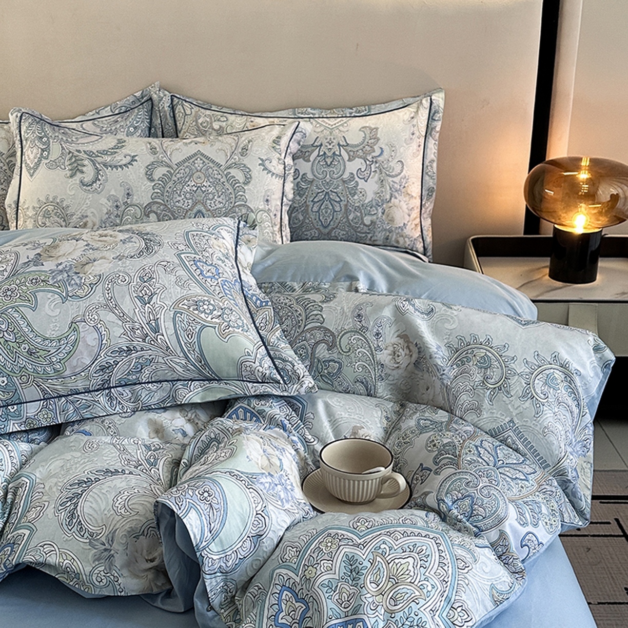 91家纺网 家纺一手货源 找家纺 眷恋家纺 2026新款全棉春夏铂金棉13376数码印花四件套 维多利亚-兰