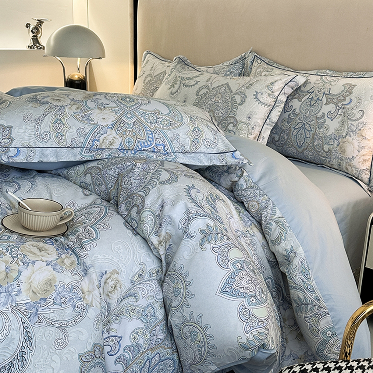 91家纺网 家纺一手货源 找家纺 眷恋家纺 2026新款全棉春夏铂金棉13376数码印花四件套 维多利亚-兰