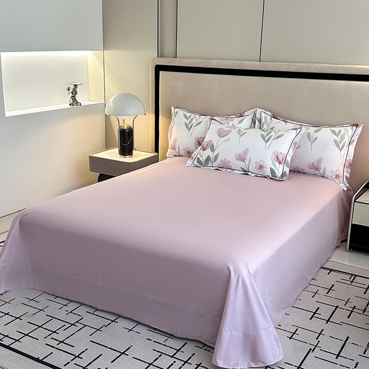 91家纺网 家纺一手货源 找家纺 眷恋家纺 2026新款全棉春夏铂金棉13376数码印花四件套 夏恋-粉