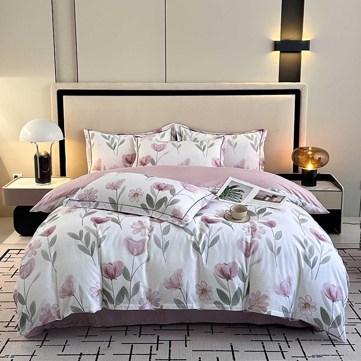 91家纺网 家纺一手货源 找家纺 眷恋家纺 2026新款全棉春夏铂金棉13376数码印花四件套 夏恋-粉