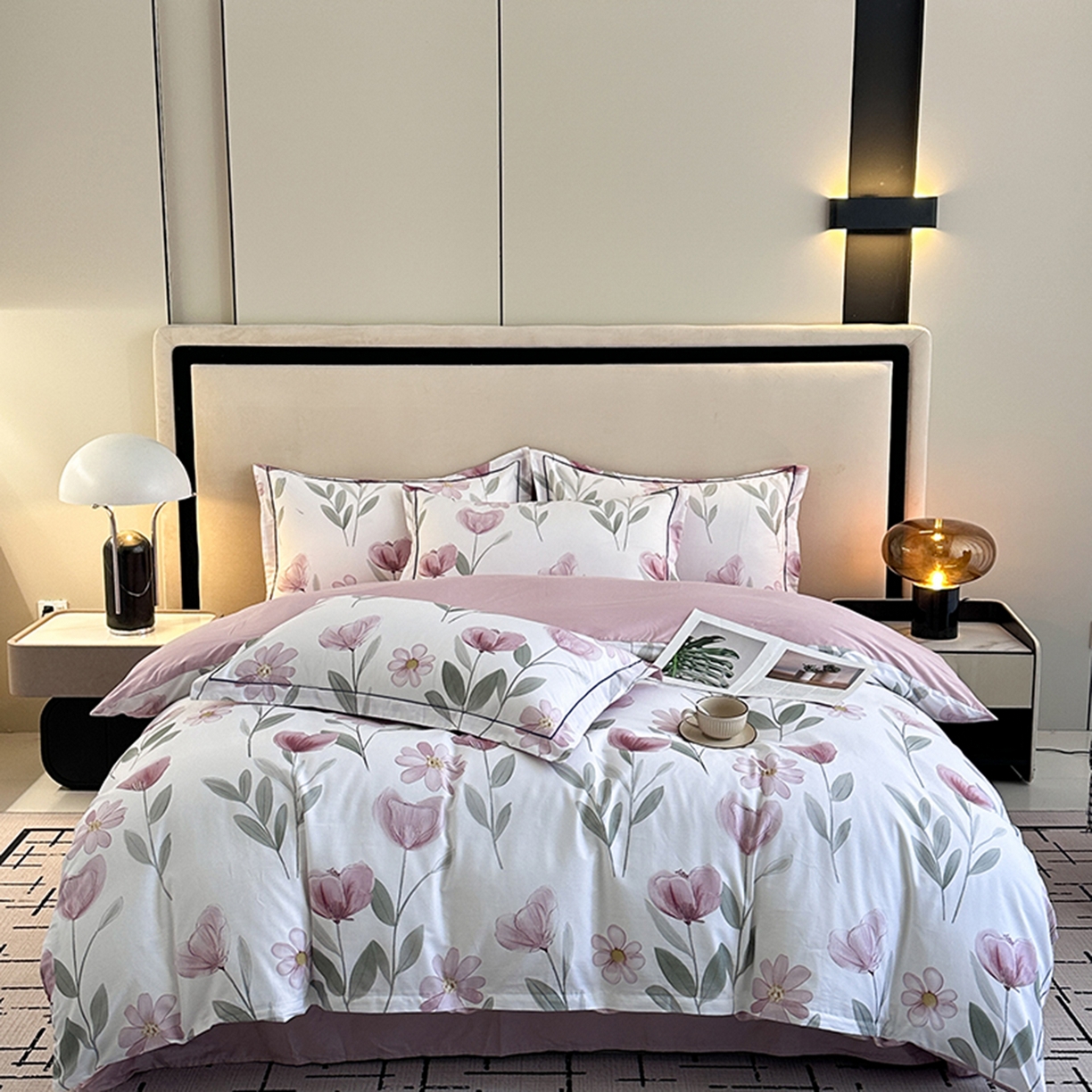 91家纺网 家纺一手货源 找家纺 眷恋家纺 2026新款全棉春夏铂金棉13376数码印花四件套 夏恋-粉