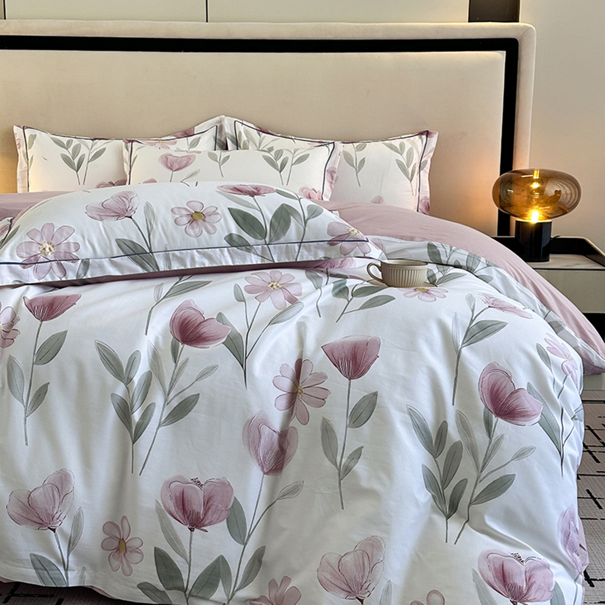 91家纺网 家纺一手货源 找家纺 眷恋家纺 2026新款全棉春夏铂金棉13376数码印花四件套 夏恋-粉