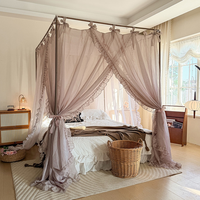 91家纺网 家纺一手货源 找家纺 都市缘蚊帐 2026新款浪漫905多丽棉纱落地宫廷蚊帐 摩卡