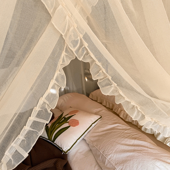 91家纺网 家纺一手货源 找家纺 都市缘蚊帐 2026新款浪漫905多丽棉纱落地宫廷蚊帐 麦芽杏-场景1