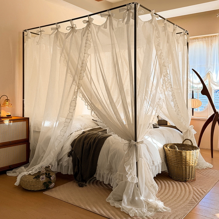 91家纺网 家纺一手货源 找家纺 都市缘蚊帐 2026新款浪漫905多丽棉纱落地宫廷蚊帐 麦芽杏-场景1