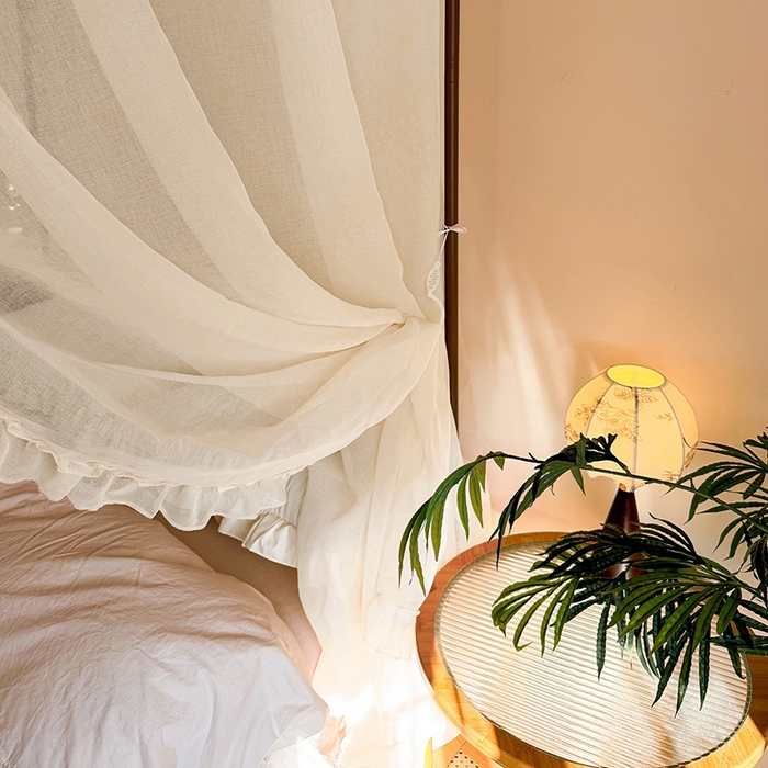 91家纺网 家纺一手货源 找家纺 都市缘蚊帐 2026新款浪漫905多丽棉纱落地宫廷蚊帐 麦芽杏-场景1