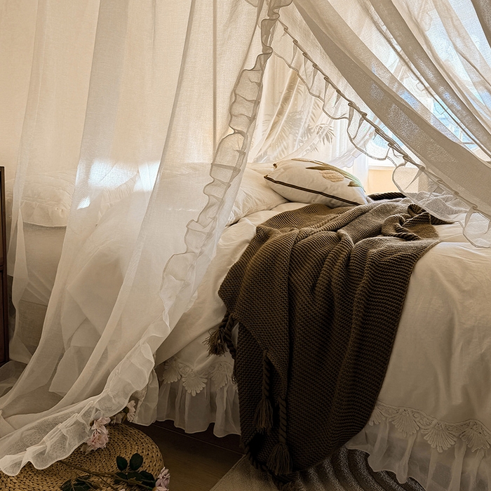 91家纺网 家纺一手货源 找家纺 都市缘蚊帐 2026新款浪漫905多丽棉纱落地宫廷蚊帐 麦芽杏-场景1