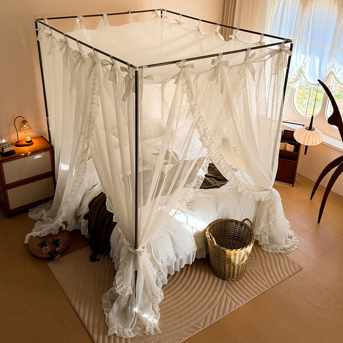 91家纺网 家纺一手货源 找家纺 都市缘蚊帐 2026新款浪漫905多丽棉纱落地宫廷蚊帐 麦芽杏-场景1