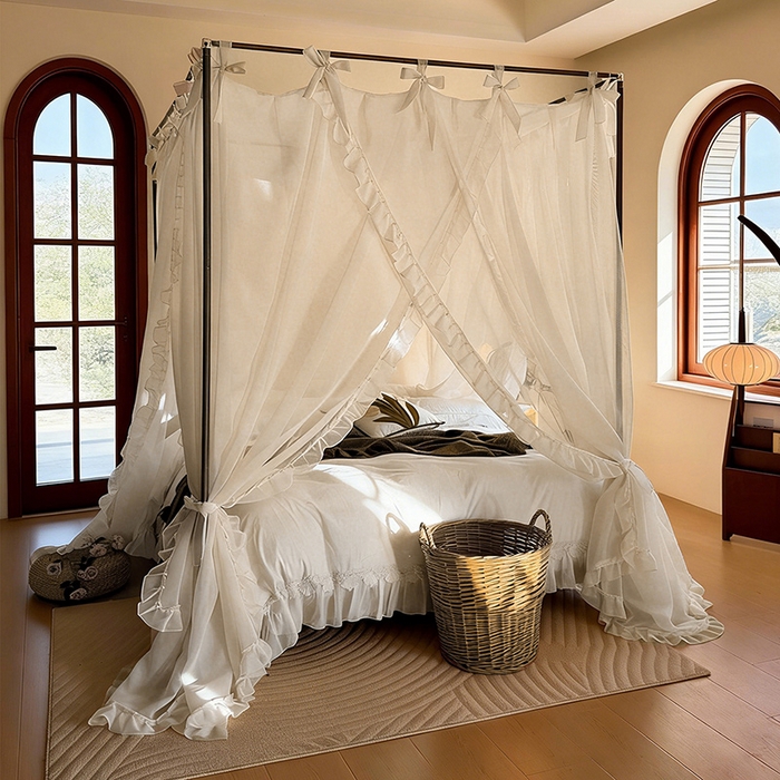 都市缘蚊帐 2026新款浪漫905多丽棉纱落地宫廷蚊帐 麦芽杏-场景2