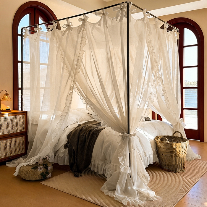 91家纺网 家纺一手货源 找家纺 都市缘蚊帐 2026新款浪漫905多丽棉纱落地宫廷蚊帐 麦芽杏-场景2