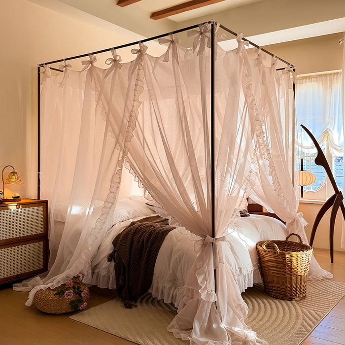 91家纺网 家纺一手货源 找家纺 都市缘蚊帐 2026新款浪漫905多丽棉纱落地宫廷蚊帐 粉扑色