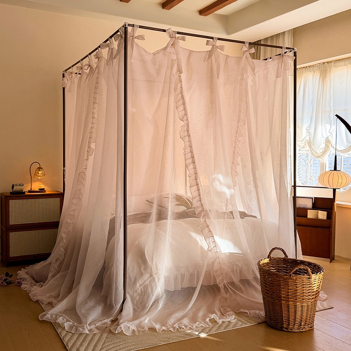 91家纺网 家纺一手货源 找家纺 都市缘蚊帐 2026新款浪漫905多丽棉纱落地宫廷蚊帐 粉扑色