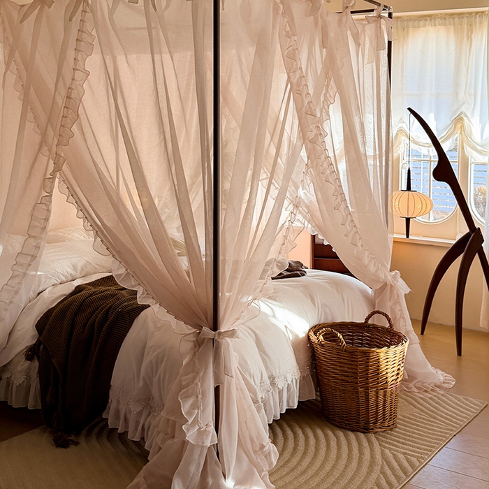 91家纺网 家纺一手货源 找家纺 都市缘蚊帐 2026新款浪漫905多丽棉纱落地宫廷蚊帐 粉扑色