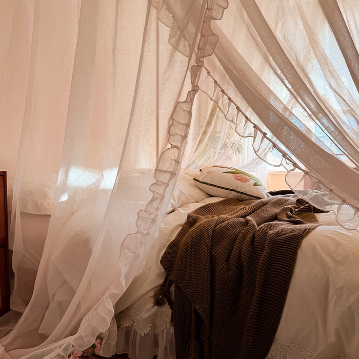 91家纺网 家纺一手货源 找家纺 都市缘蚊帐 2026新款浪漫905多丽棉纱落地宫廷蚊帐 粉扑色