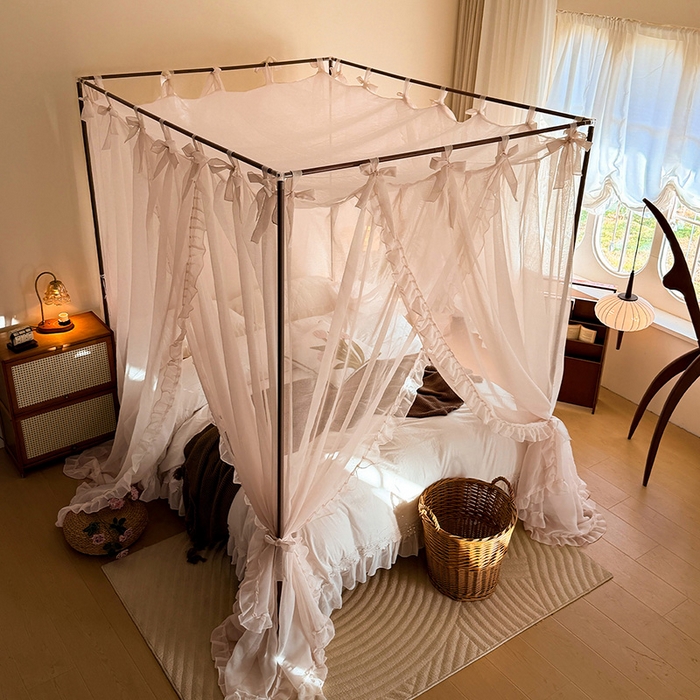 91家纺网 家纺一手货源 找家纺 都市缘蚊帐 2026新款浪漫905多丽棉纱落地宫廷蚊帐 粉扑色