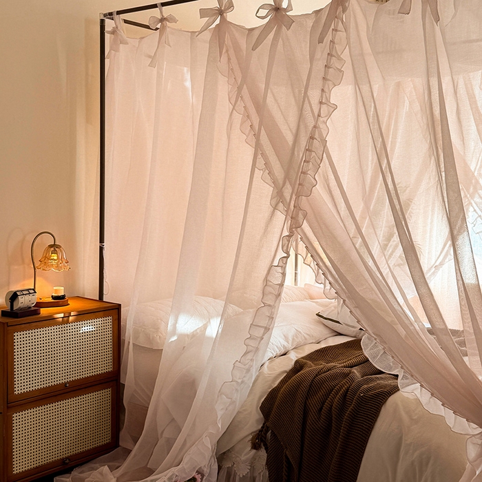 91家纺网 家纺一手货源 找家纺 都市缘蚊帐 2026新款浪漫905多丽棉纱落地宫廷蚊帐 粉扑色