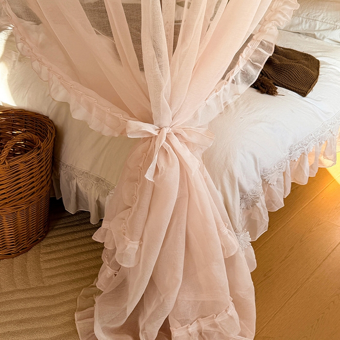 91家纺网 家纺一手货源 找家纺 都市缘蚊帐 2026新款浪漫905多丽棉纱落地宫廷蚊帐 粉扑色