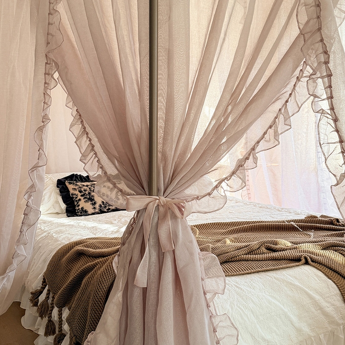 91家纺网 家纺一手货源 找家纺 都市缘蚊帐 2026新款浪漫905多丽棉纱落地宫廷蚊帐 摩卡