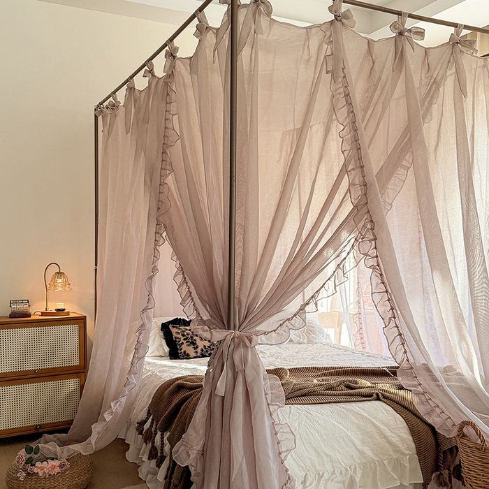 91家纺网 家纺一手货源 找家纺 都市缘蚊帐 2026新款浪漫905多丽棉纱落地宫廷蚊帐 摩卡