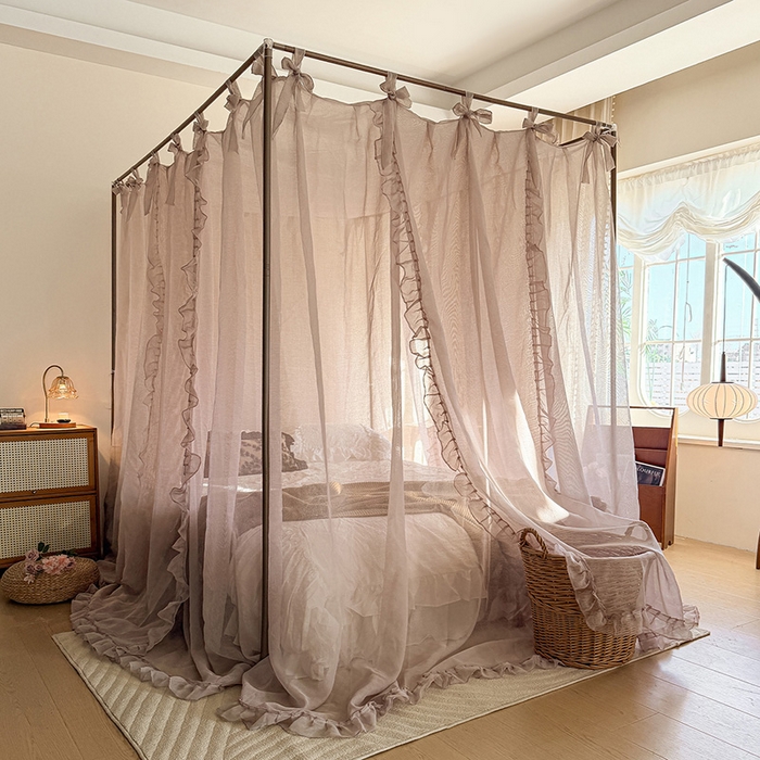 91家纺网 家纺一手货源 找家纺 都市缘蚊帐 2026新款浪漫905多丽棉纱落地宫廷蚊帐 摩卡