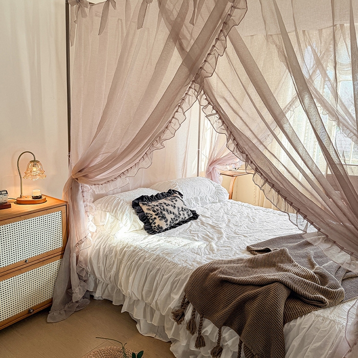 91家纺网 家纺一手货源 找家纺 都市缘蚊帐 2026新款浪漫905多丽棉纱落地宫廷蚊帐 摩卡