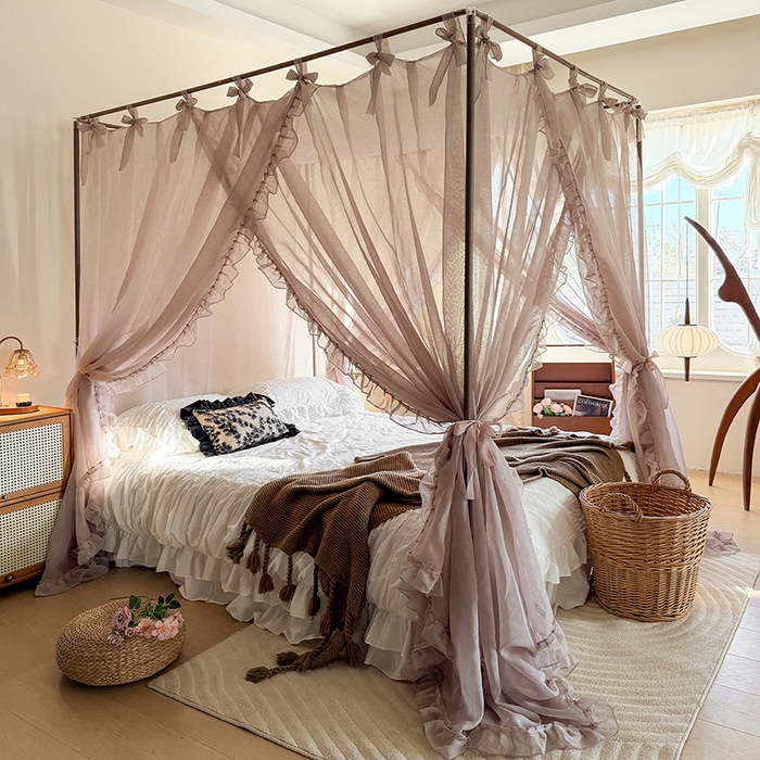 91家纺网 家纺一手货源 找家纺 都市缘蚊帐 2026新款浪漫905多丽棉纱落地宫廷蚊帐 摩卡