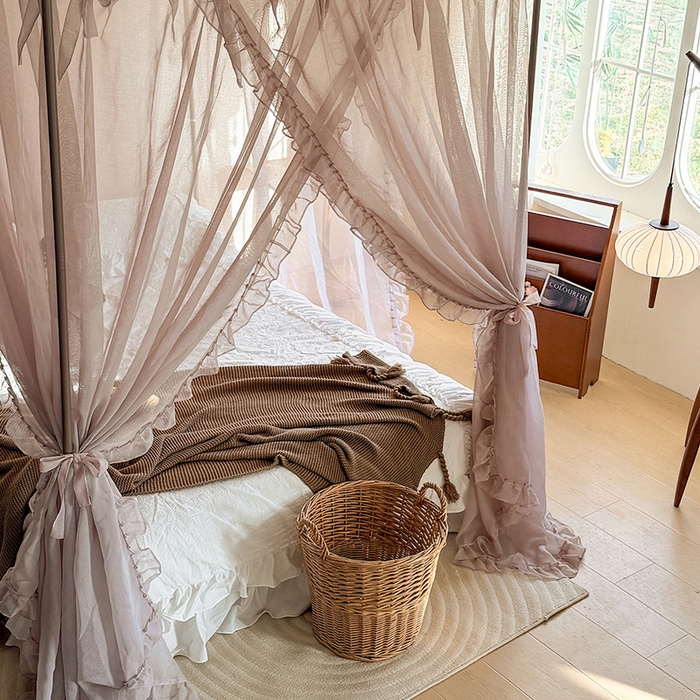 91家纺网 家纺一手货源 找家纺 都市缘蚊帐 2026新款浪漫905多丽棉纱落地宫廷蚊帐 摩卡