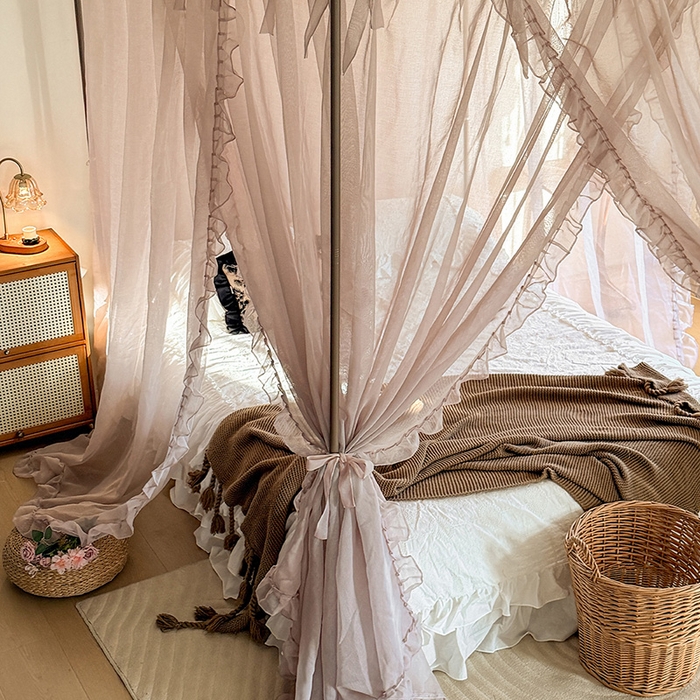 91家纺网 家纺一手货源 找家纺 都市缘蚊帐 2026新款浪漫905多丽棉纱落地宫廷蚊帐 摩卡