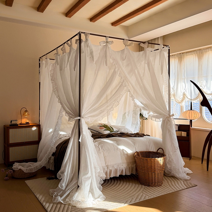 91家纺网 家纺一手货源 找家纺 都市缘蚊帐 2026新款浪漫905多丽棉纱落地宫廷蚊帐 云雾白