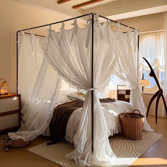 91家纺网 家纺一手货源 找家纺 都市缘蚊帐 2026新款浪漫905多丽棉纱落地宫廷蚊帐 云雾白