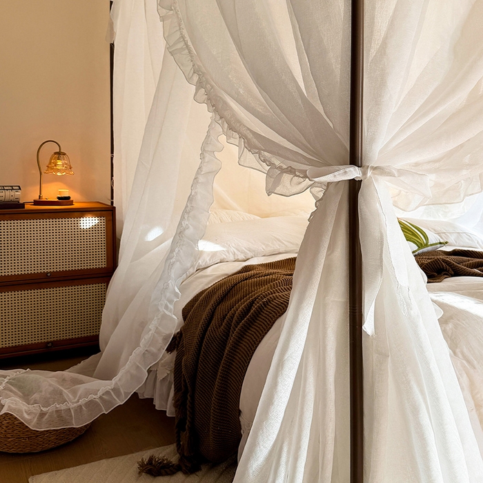 91家纺网 家纺一手货源 找家纺 都市缘蚊帐 2026新款浪漫905多丽棉纱落地宫廷蚊帐 云雾白