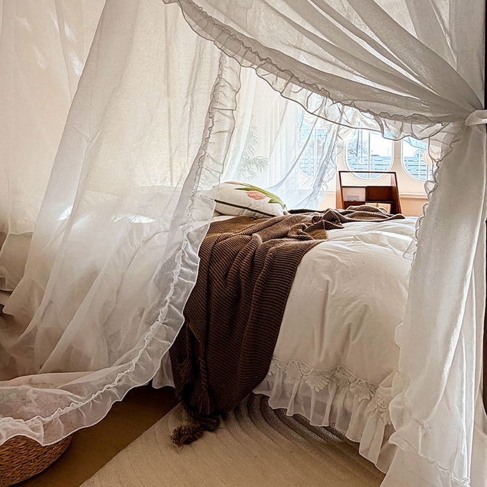 91家纺网 家纺一手货源 找家纺 都市缘蚊帐 2026新款浪漫905多丽棉纱落地宫廷蚊帐 云雾白