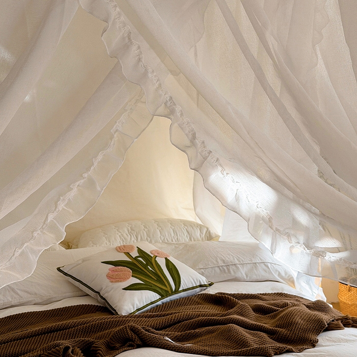 91家纺网 家纺一手货源 找家纺 都市缘蚊帐 2026新款浪漫905多丽棉纱落地宫廷蚊帐 云雾白