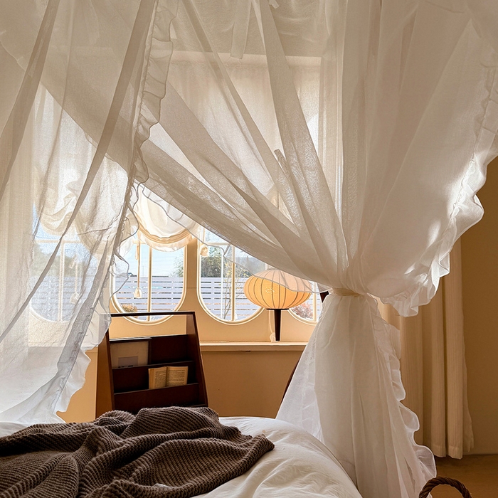 91家纺网 家纺一手货源 找家纺 都市缘蚊帐 2026新款浪漫905多丽棉纱落地宫廷蚊帐 云雾白