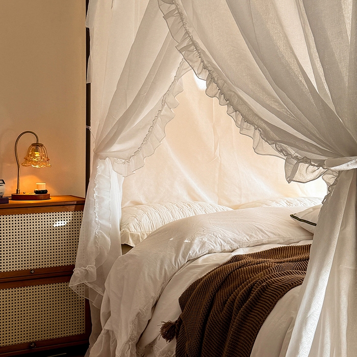 91家纺网 家纺一手货源 找家纺 都市缘蚊帐 2026新款浪漫905多丽棉纱落地宫廷蚊帐 云雾白