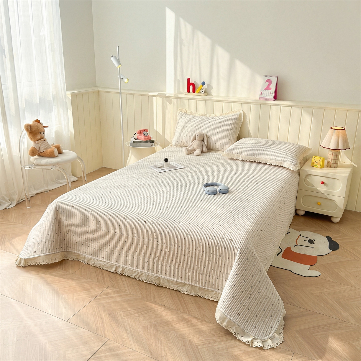 91家纺网 家纺一手货源 找家纺 雯豆家纺 2026春夏新款A类凉感花边床盖夏被夏凉被空调被四件套 蝶甜小筑