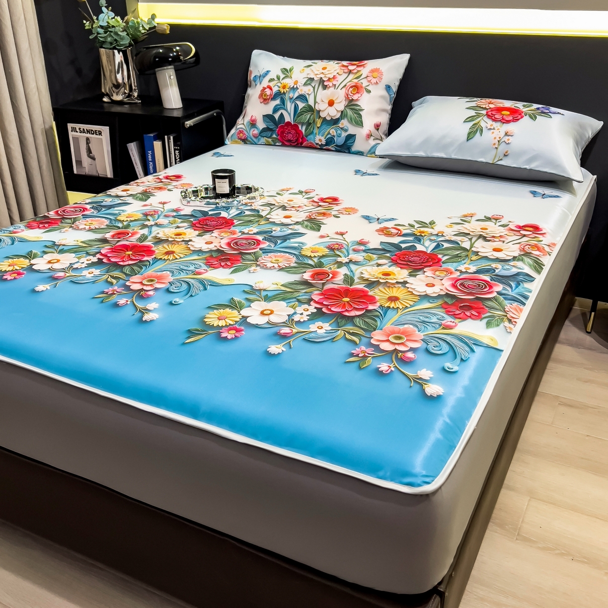 91家纺网 家纺一手货源 找家纺 许林家纺 2026新款数码印花超级凉感席床笠款 晚棠