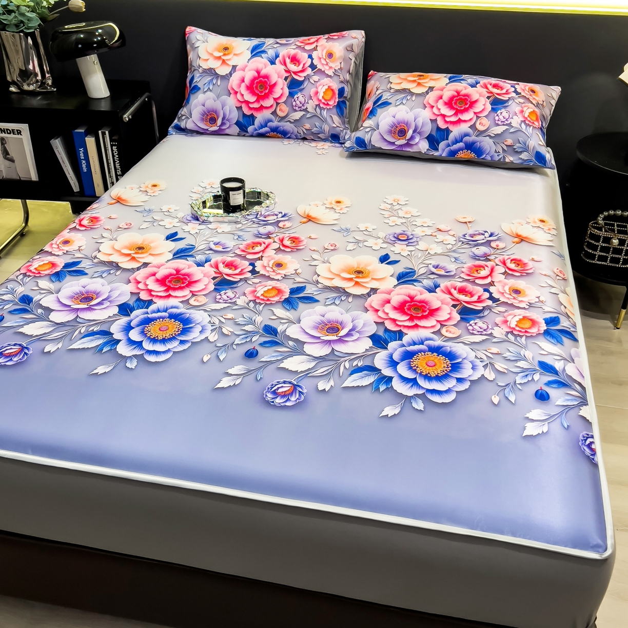 91家纺网 家纺一手货源 找家纺 许林家纺 2026新款数码印花超级凉感席床笠款 清风