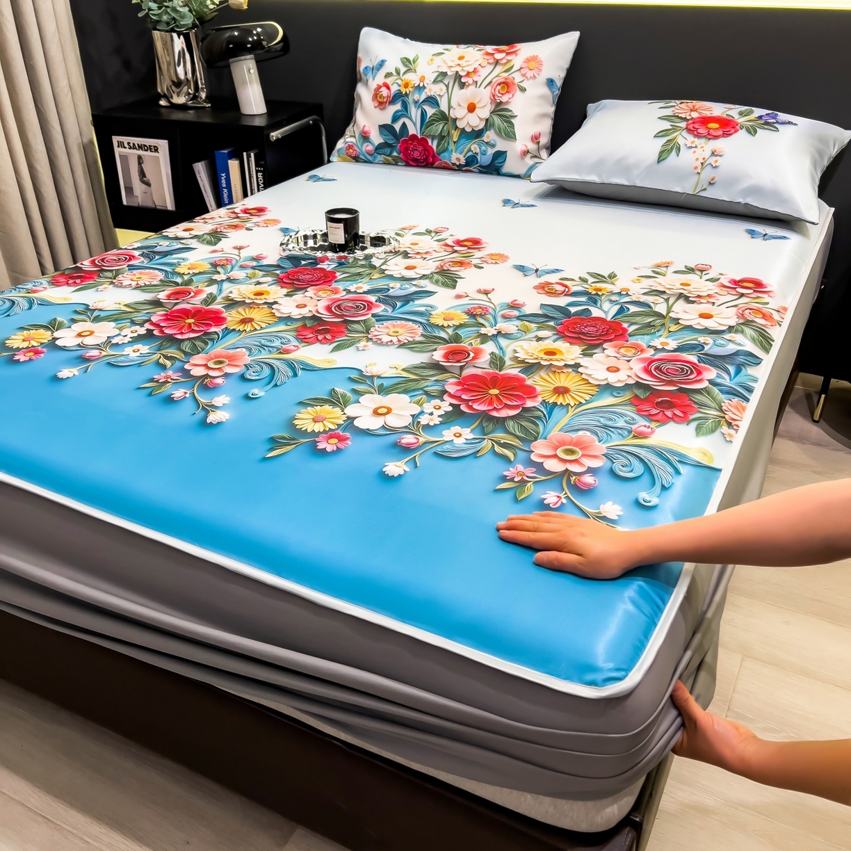 许林家纺 2026新款数码印花超级凉感席床笠款 晚棠