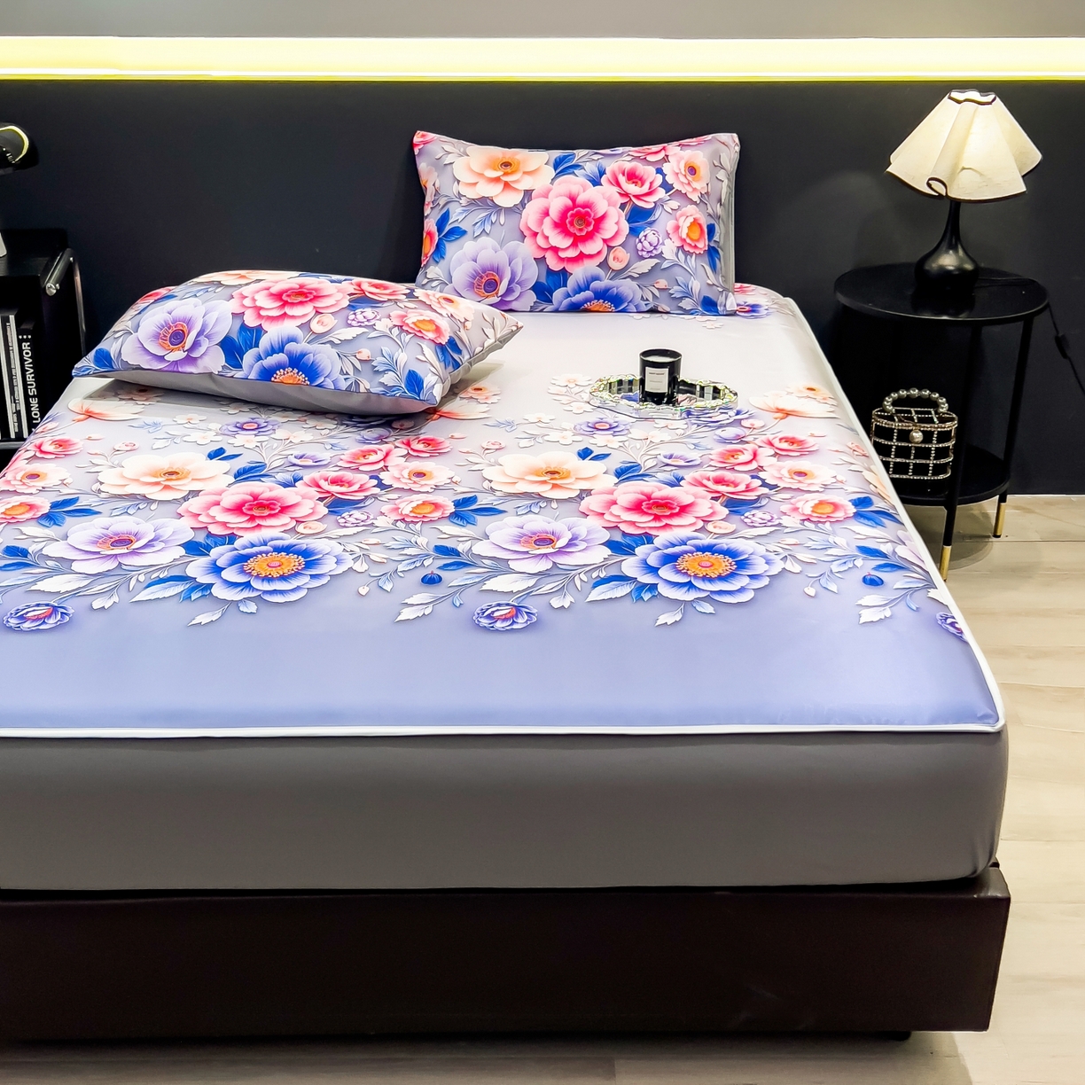 91家纺网 家纺一手货源 找家纺 许林家纺 2026新款数码印花超级凉感席床笠款 清风