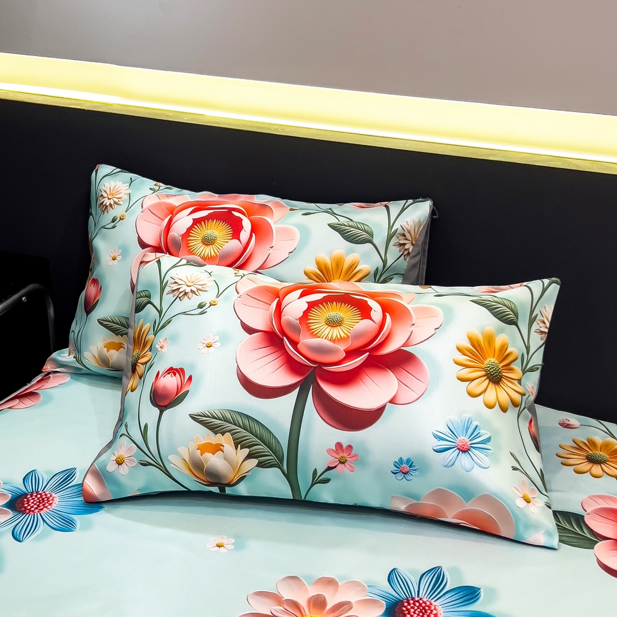 91家纺网 家纺一手货源 找家纺 许林家纺 2026新款数码印花超级凉感席床笠款 芸白