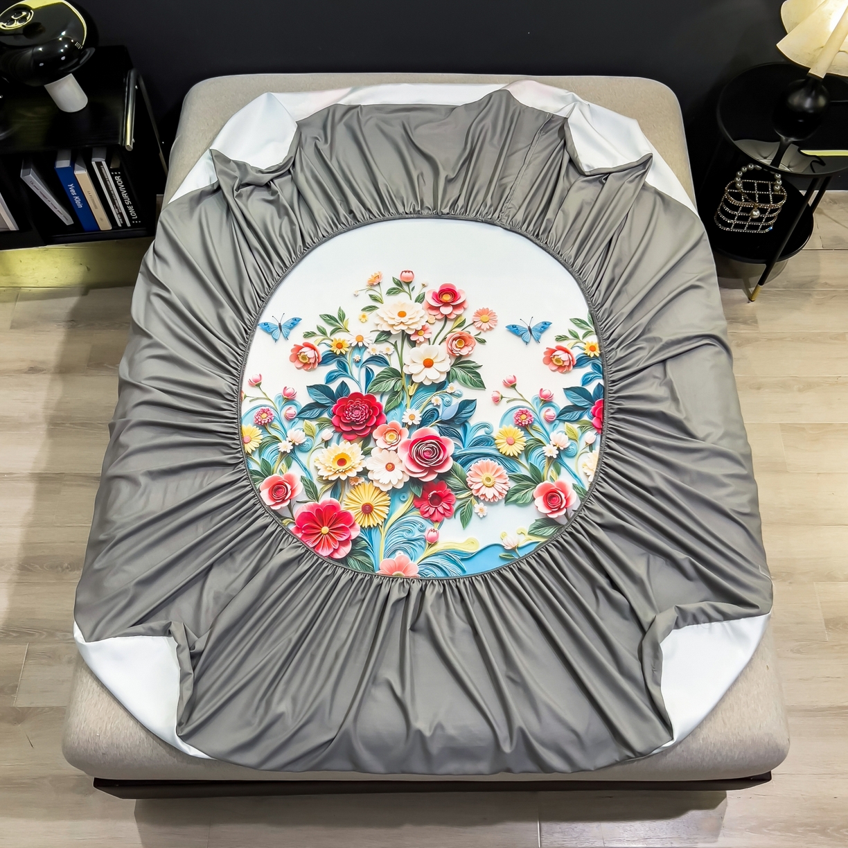 91家纺网 家纺一手货源 找家纺 许林家纺 2026新款数码印花超级凉感席床笠款 晚棠