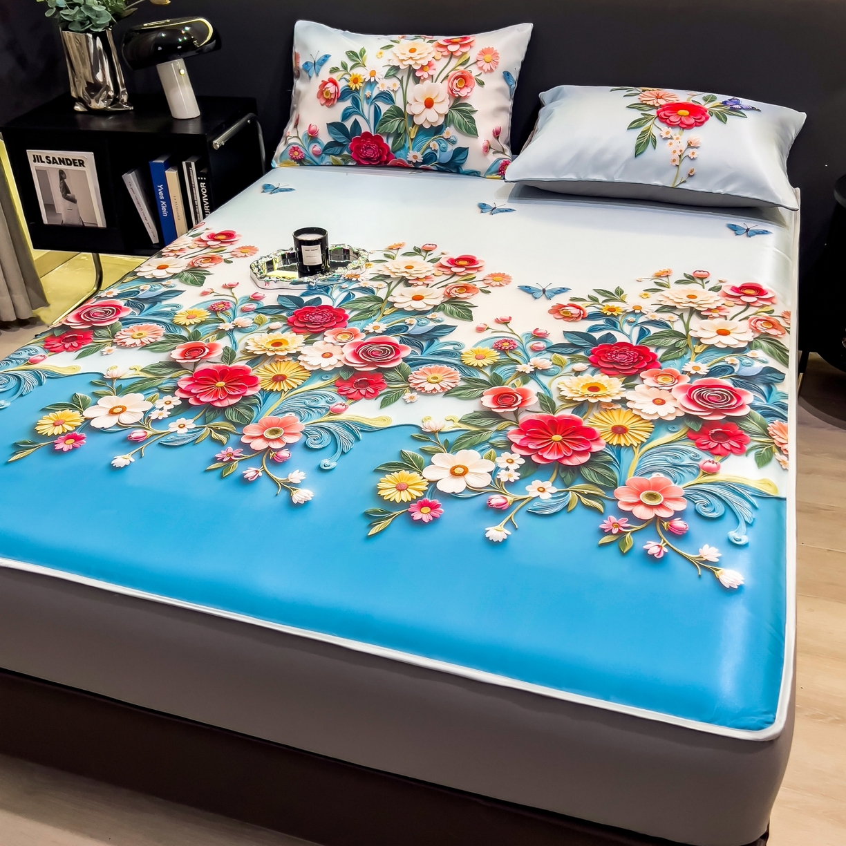 91家纺网 家纺一手货源 找家纺 许林家纺 2026新款数码印花超级凉感席床笠款 晚棠