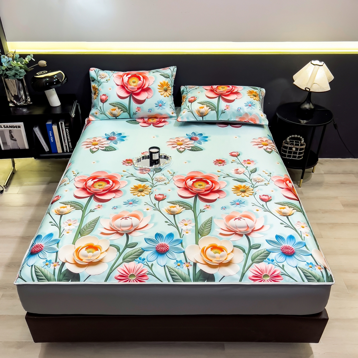 91家纺网 家纺一手货源 找家纺 许林家纺 2026新款数码印花超级凉感席床笠款 芸白