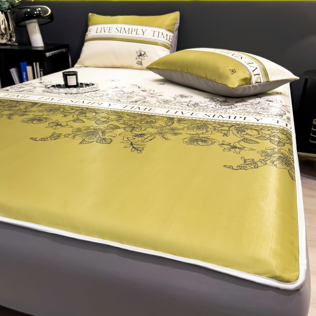 91家纺网 家纺一手货源 找家纺 许林家纺 2026新款数码印花超级凉感席床笠款 绿玉薄荷