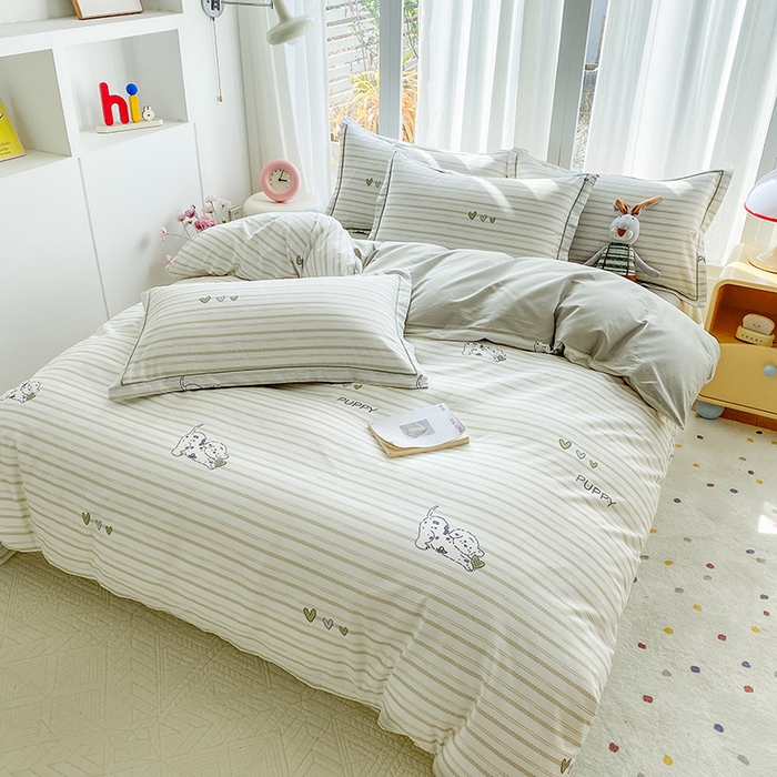 91家纺网 家纺一手货源 找家纺 眷恋家纺 2026新款全棉春夏铂金棉13376数码印花四件套 小奶盖-绿