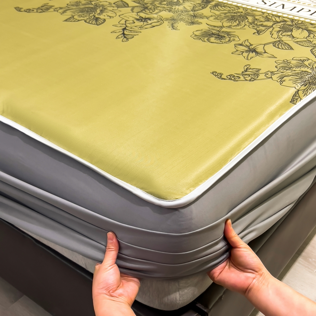 91家纺网 家纺一手货源 找家纺 许林家纺 2026新款数码印花超级凉感席床笠款 绿玉薄荷