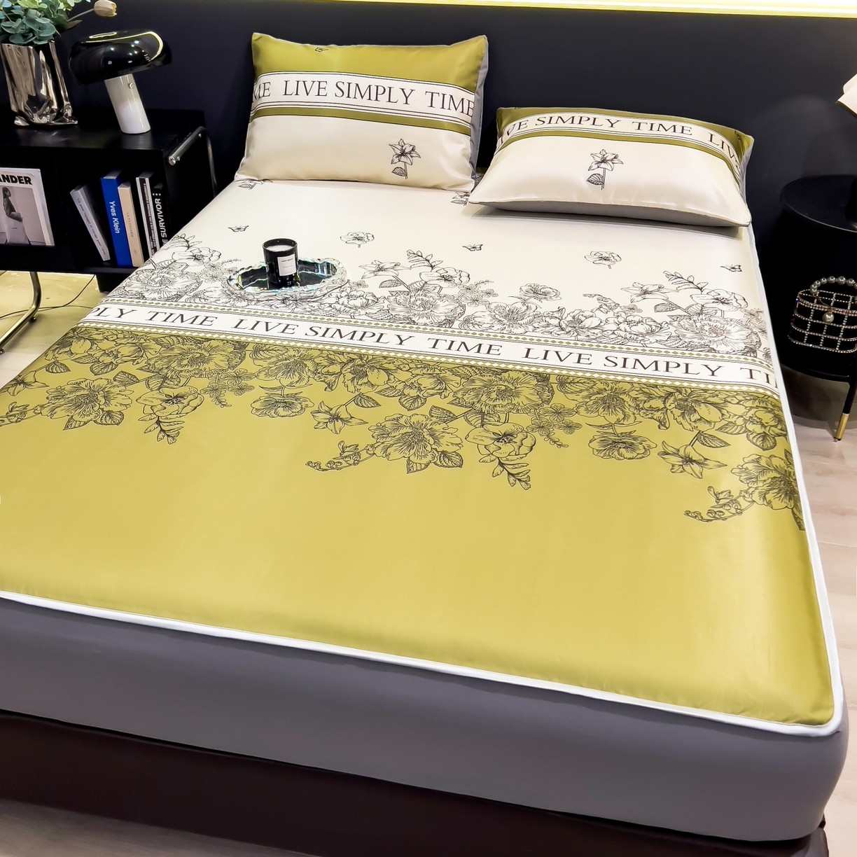 91家纺网 家纺一手货源 找家纺 许林家纺 2026新款数码印花超级凉感席床笠款 绿玉薄荷