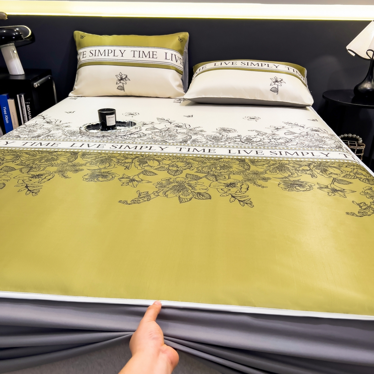 91家纺网 家纺一手货源 找家纺 许林家纺 2026新款数码印花超级凉感席床笠款 绿玉薄荷